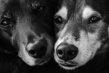 Monochrome close up of abandoned dogs