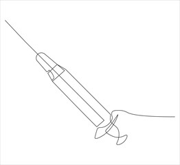 One continuous line drawing of syringe medical equipment . single line illustration of syringe injection. illustration one of medical equipment. editable ouline