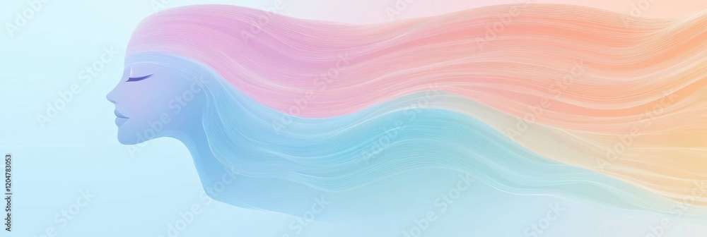 Leinwandbilder colorful flowing hair and serene face create a dreamy atmosphere with soft pastel hues in an abstrac