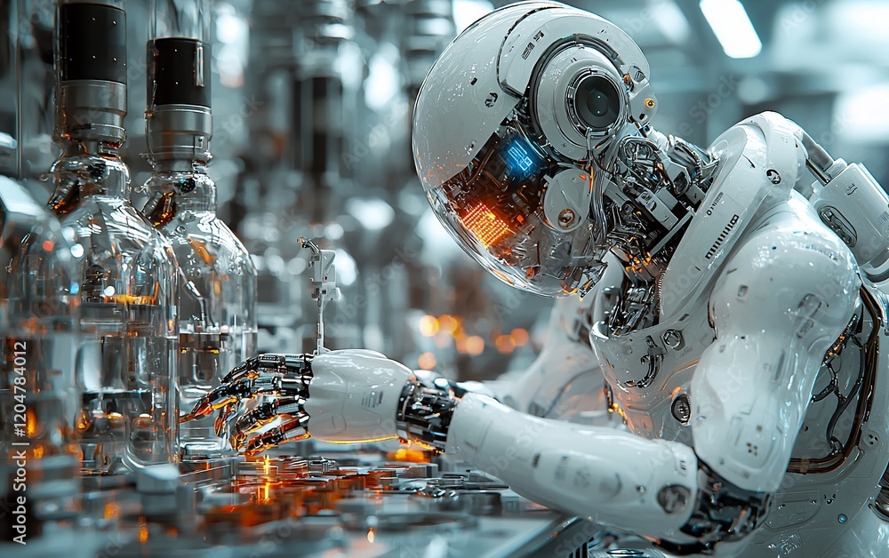 Poster Robot scientist working in a futuristic lab.