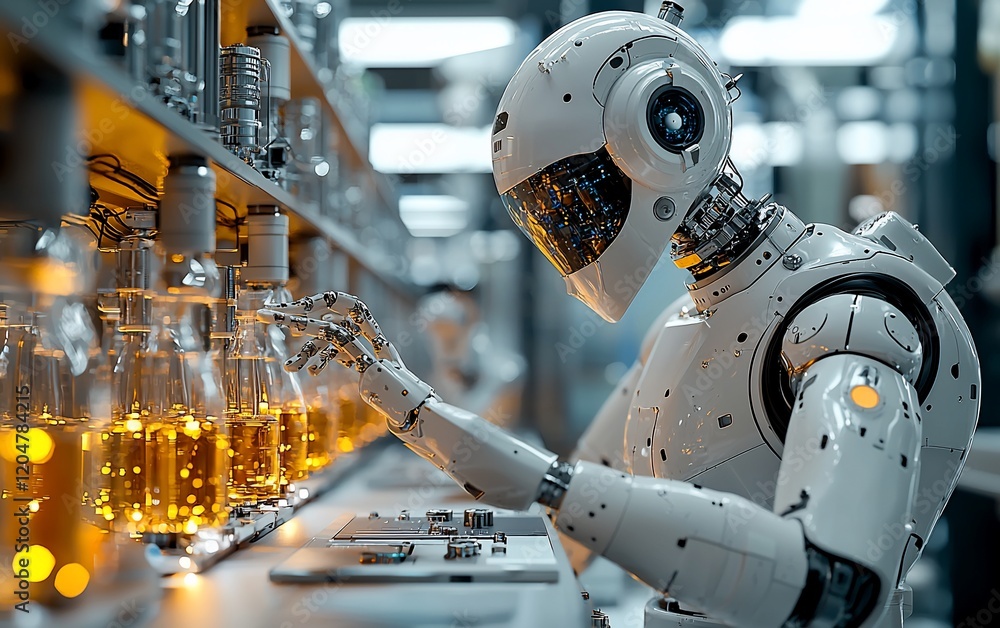 Aufkleber Robot working in a laboratory with chemical samples.