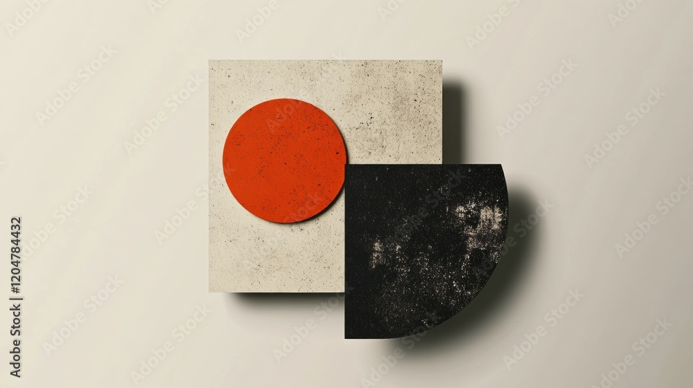 Aufkleber abstract geometric shapes created with a red circle, black semi circle, and textured squares over a 