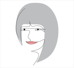 One continuous line drawing of asian woman beauty face with straight bangs . single line concept of woman beauty face.  illustration of woman face. editable stroke