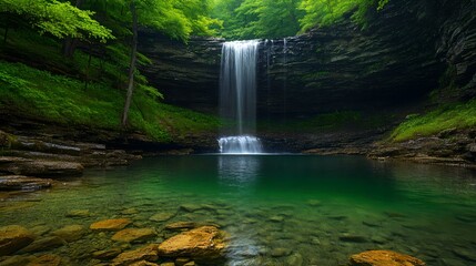 Serene Waterfall in Lush Forest