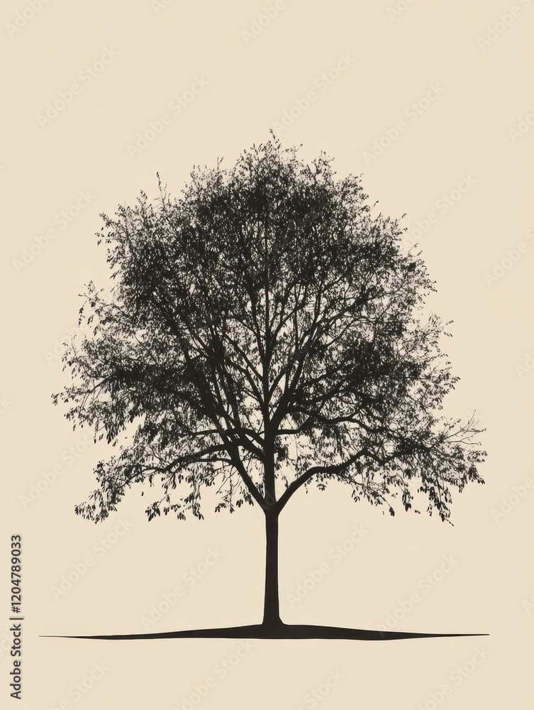 Fototapete Large silhouette of a tree against a neutral background showcasing its intricate branches and foliage detail. Generative AI