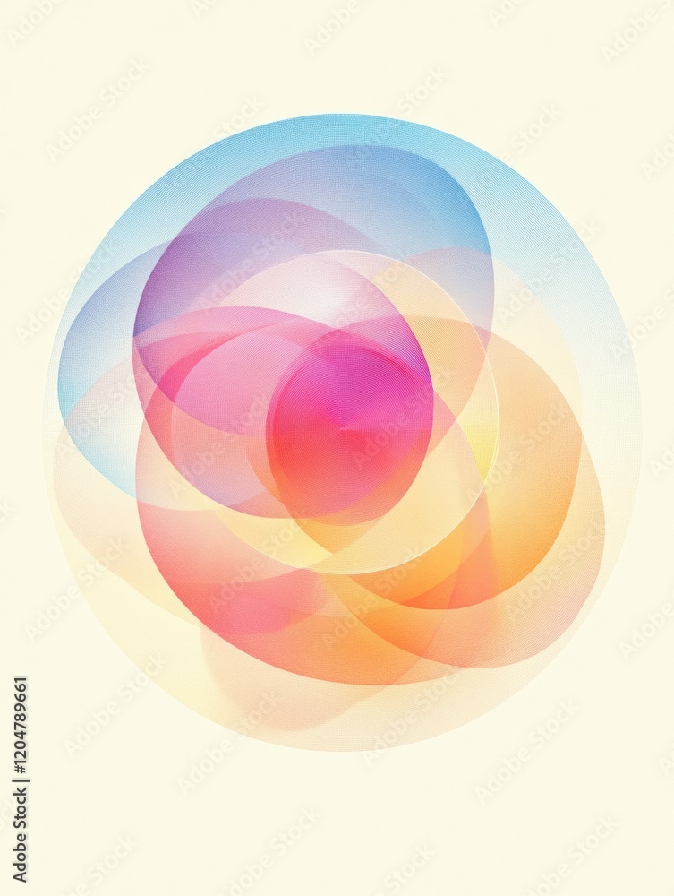 Fototapete colorful abstract design with overlapping shapes creating a harmonious blend of soft hues in a moder