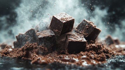 Dark Chocolate Squares with High Contrast and Textured Background