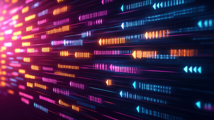 Naklejka premium Vibrant abstract background with colorful arrows and lines representing technology and movement. dynamic design evokes sense of speed and innovation