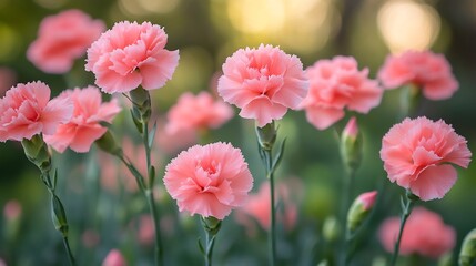 Decorative garden pink carnation flowers natural beauty green and vibrant setting