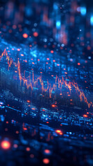 Fototapeta premium Digital representation of stock market trends in blue and red colors