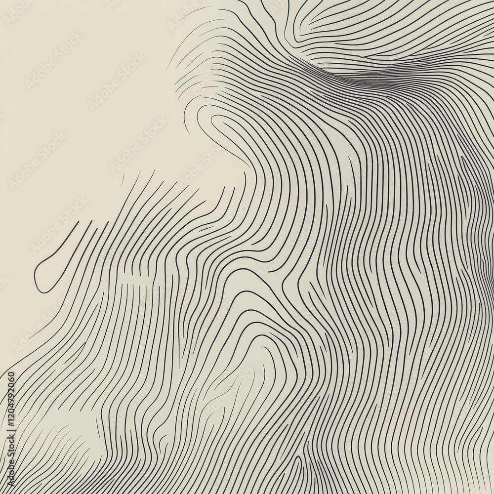 Poster abstract black lines creating a wave pattern on a light background. generative ai