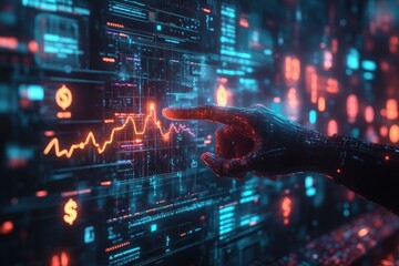 Financial Graph Analysis and Cost Reduction Strategy with Dollar Symbols in Cyberpunk Style