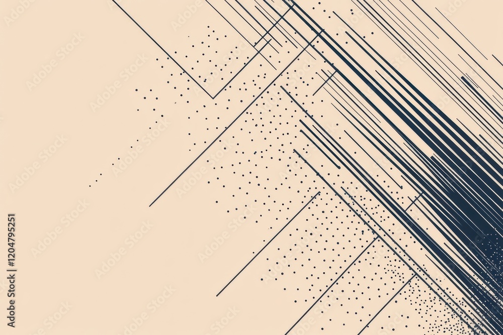 Poster abstract geometric design featuring dynamic lines and dots in neutral tones with a modern aesthetic 