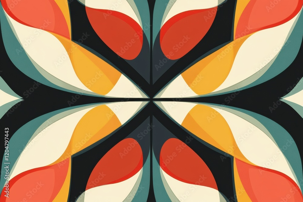Aufkleber Colorful abstract design featuring bold shapes and smooth curves in a symmetrical arrangement. Generative AI