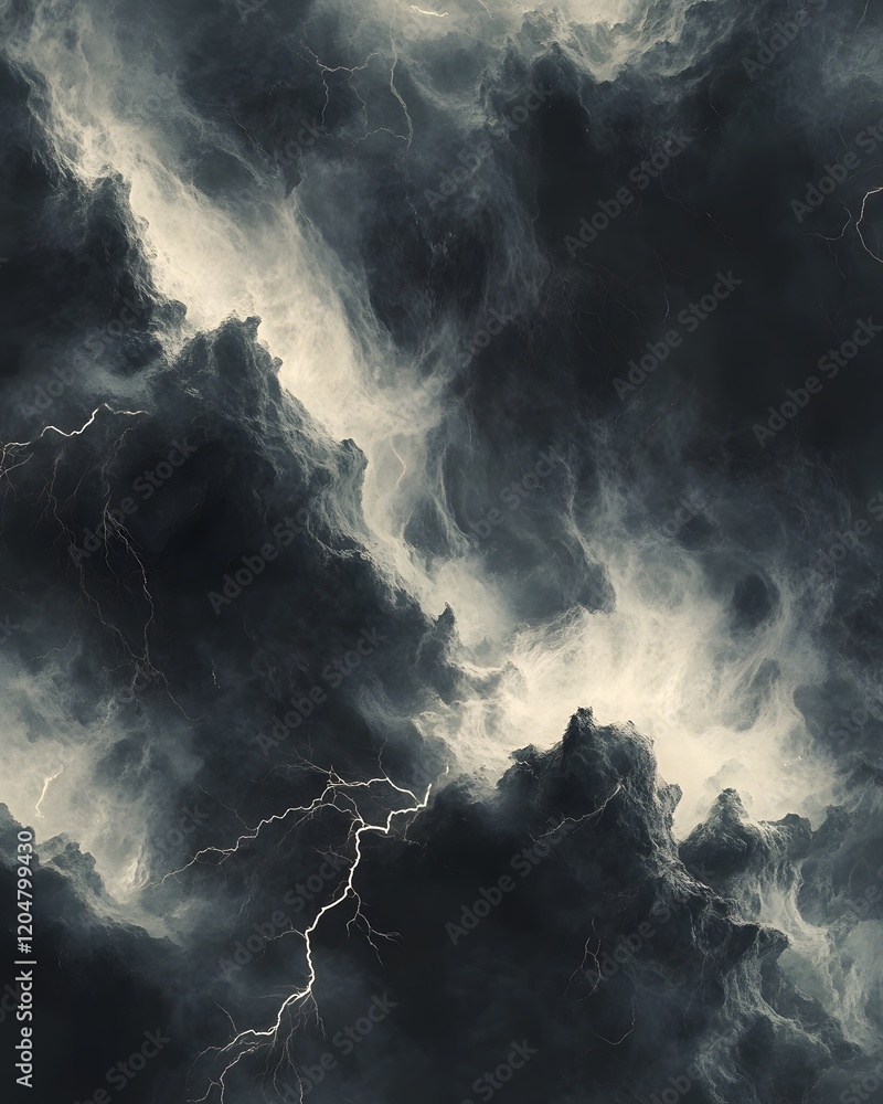 Poster digital rendering of storm clouds with lightning