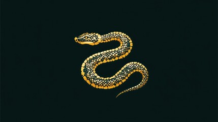 Green Snake with Floral Ornament and Numerals, Happy New Year Poster Background with Chinese Lunar Calendar Symbol, Line Icon, and Silhouette Tattoo Design