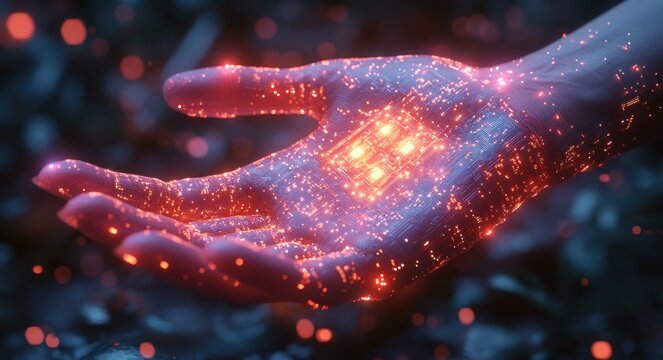 Futuristic Digital Landscape with AI Circuit Board and Cyberpunk Aesthetic