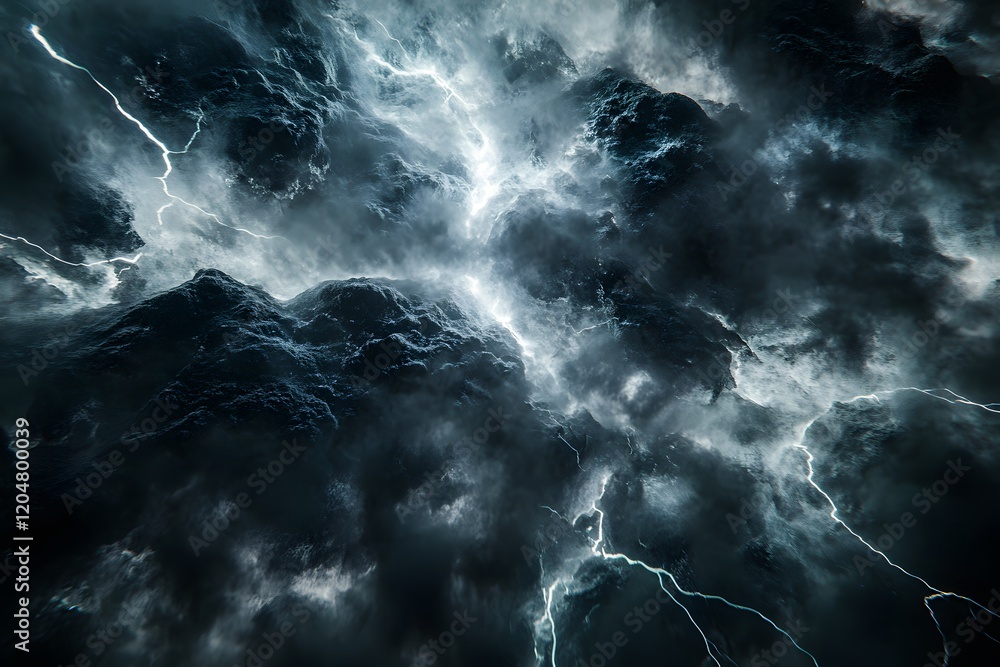 Poster lightning strikes within dark storm clouds