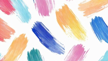 Colorful Brushstroke Seamless Pattern on White Background: Bright and Vibrant Diagonal Line of HandDrawn Strokes in Various Colors.