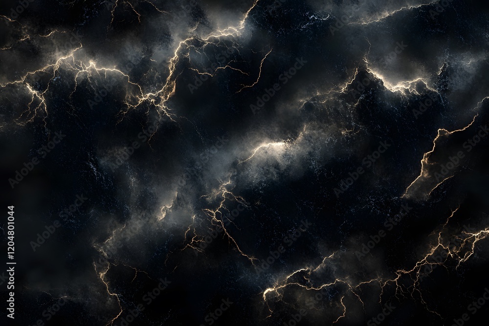 Poster abstract image: dark background with simulated lightning and grey clouds