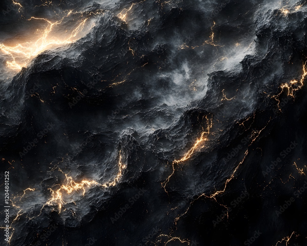 Poster abstract image: dark terrain with illuminated fractures