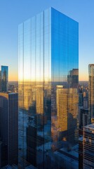 Glass Skyscraper Reflecting Sunset Cityscape