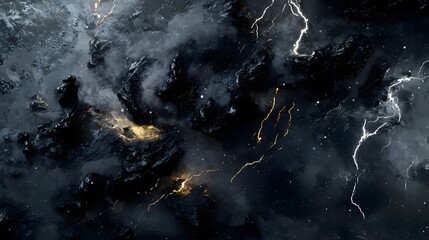 Abstract Image: Rocky Landscape with Lightning and Smoke