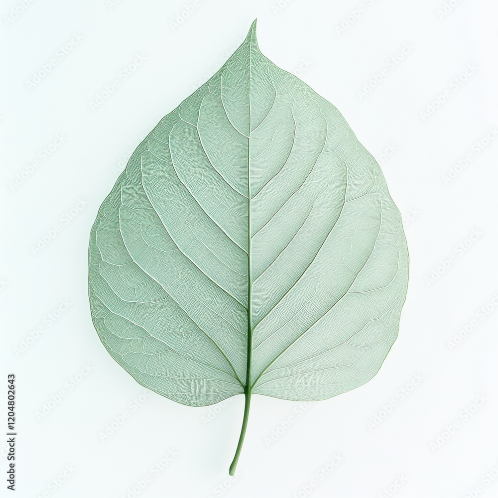 Leinwandbilder Intricate details of a light green leaf captured against a plain background showcasing its unique texture and structure. Generative AI