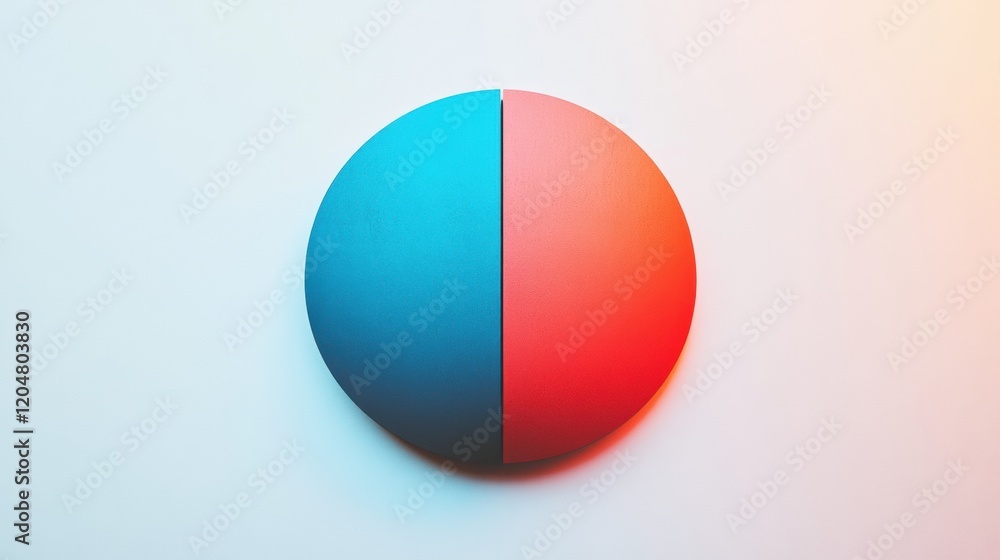 Poster colorful split circle representing duality in design with contrasting blue and red sections in minim