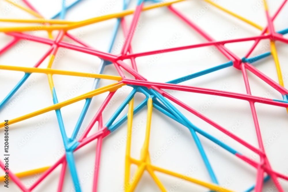 Aufkleber Colorful rubber bands intertwined creating a vibrant geometric pattern on a light background. Generative AI