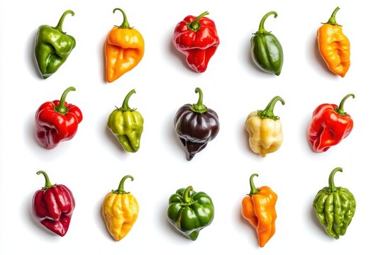 Variety of pepper fruits with individual clipping paths and separate shadows Paths https goo gl okZ533