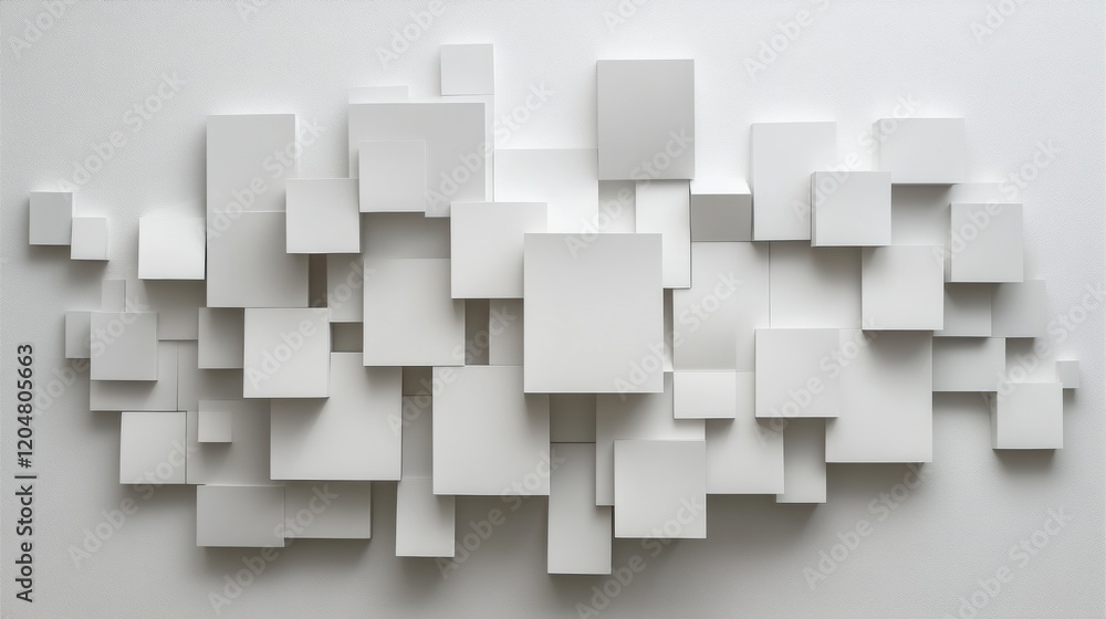 Poster modern wall art made of geometric shapes in shades of white displayed in a minimalist interior. gene