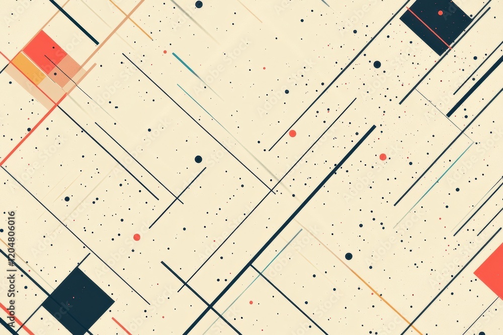 Poster Abstract geometric pattern featuring lines and shapes on a light background. Generative AI