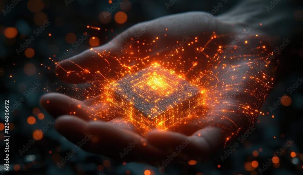 Poster ai chip digital transformation in cyberpunk style technology and data streams