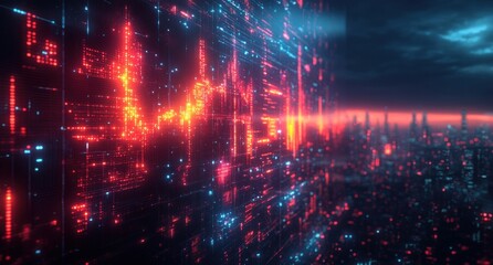 Futuristic Financial Growth Chart Data Visualization with Neon Colors and Dynamic Movement for Business Analysis