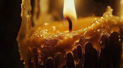 A lit candle with a bright orange flame sits atop a white surface