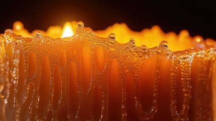 A lit candle with a bright orange flame sits atop a white surface