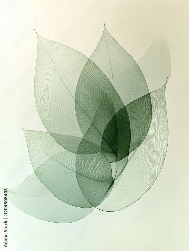 Poster delicate green leaves gracefully layered in a soft and abstract artistic composition. generative ai