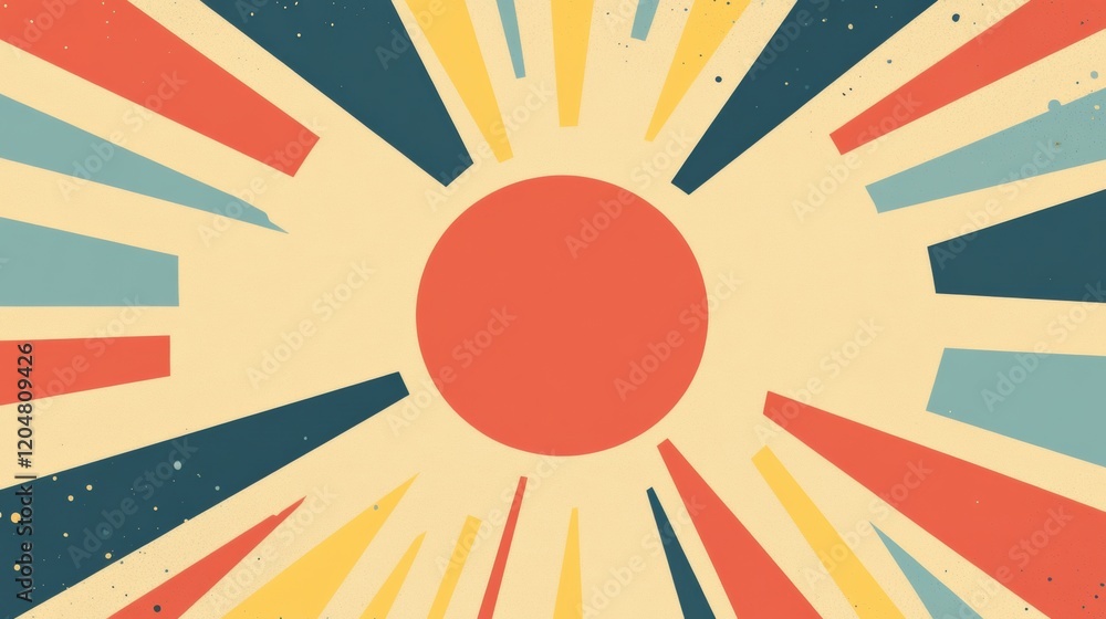 Poster vibrant sunburst design with colorful rays radiating warmth and energy in a retro style. generative 