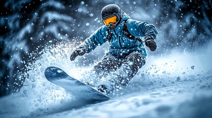 Naklejka premium Snowboarder Carving Through Fresh Powder Snow