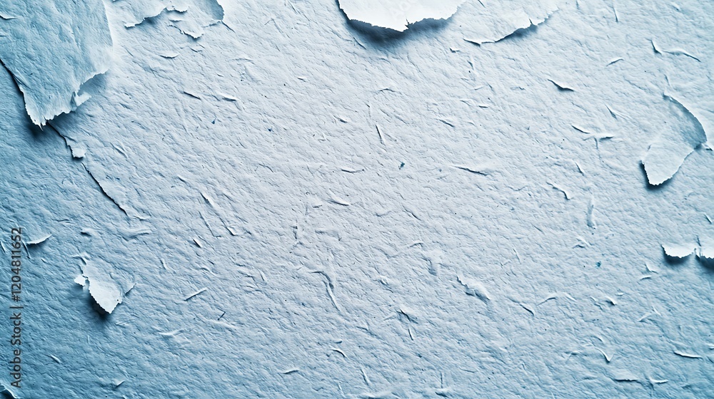Poster a close-up of a textured surface with peeling paint, revealing a light blue background that adds dep