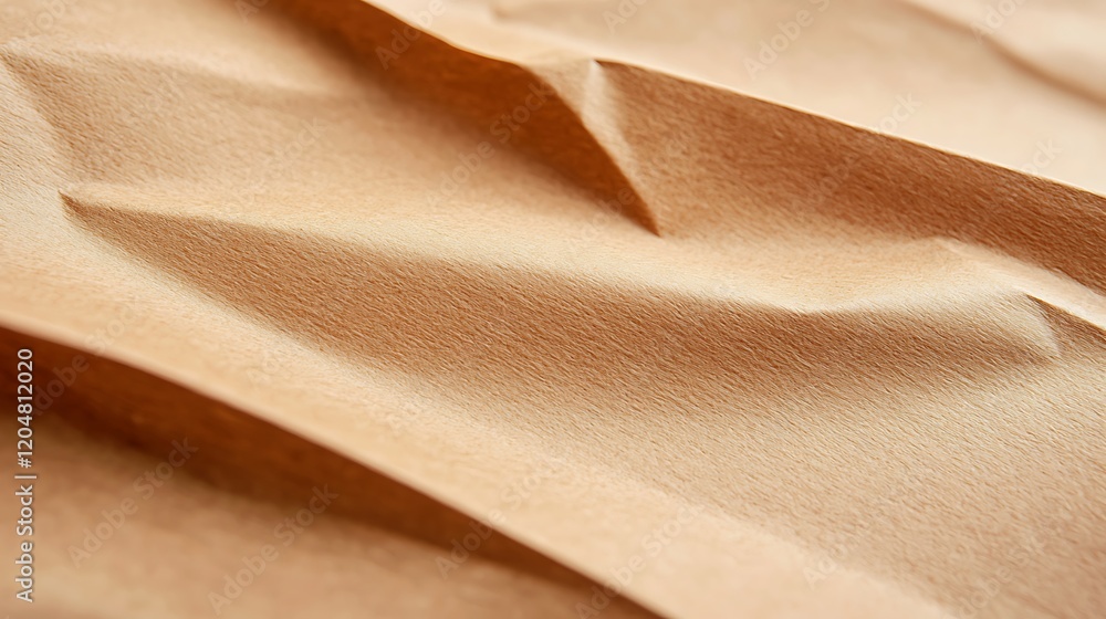Poster a textured surface of crumpled brown paper with soft folds and undulating lines, creating a natural,