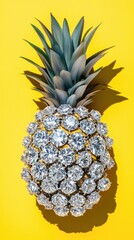 Diamond Encrusted Pineapple On Yellow Background
