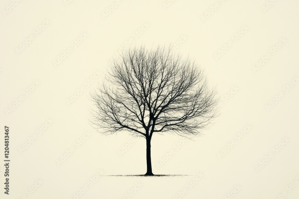 Fototapete lonely tree stands against a soft background during a calm winter afternoon. generative ai