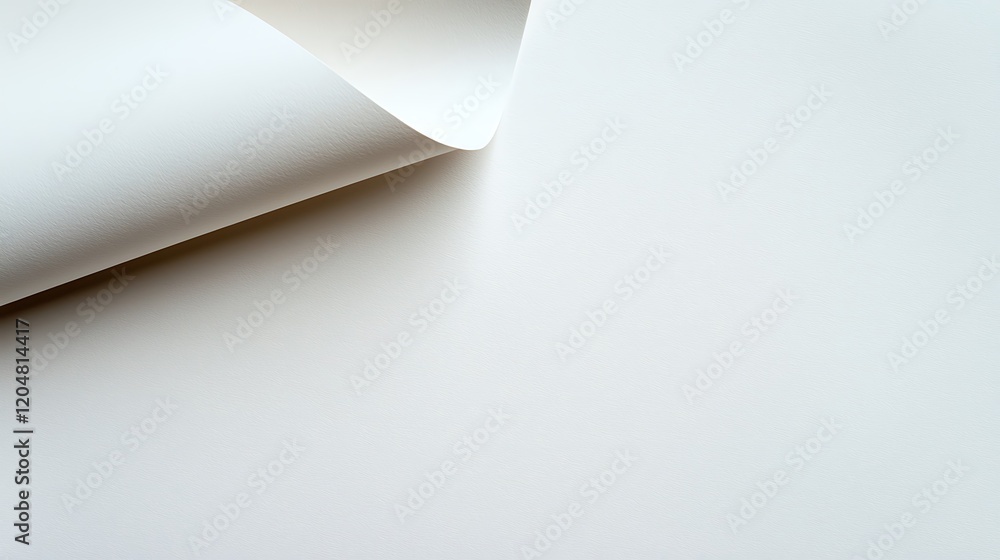 Poster a smooth, white sheet of paper is partially rolled, creating a subtle curve, with a clean, blank sur