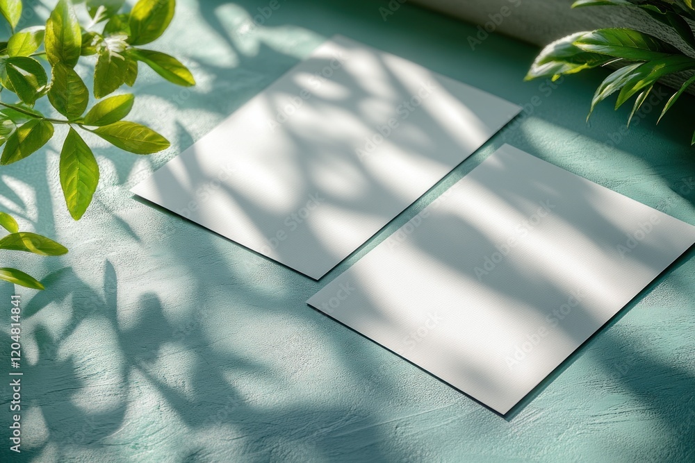 Poster minimalist mockup of two blank white paper sheets a4 a5 a6 flyer invitation card design with soft sh