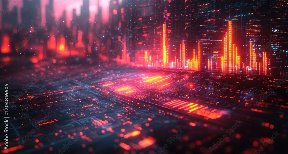 Poster futuristic cyberpunk data visualization with growth indicators financial charts and dynamic market a