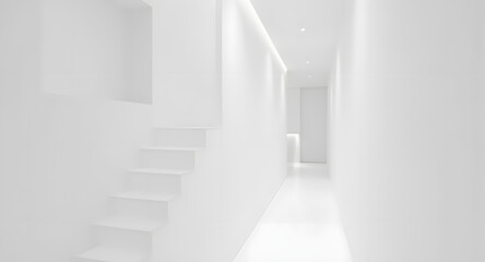 Obraz premium Minimalist White Interior Corridor with Staircase