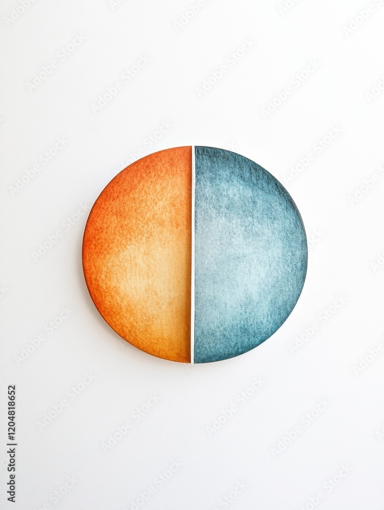 Poster circular wall art depicting a gradient transition from warm orange to cool blue hues in a modern int