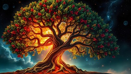 Cosmic Tree of Life: A Glowing Celestial Wonder